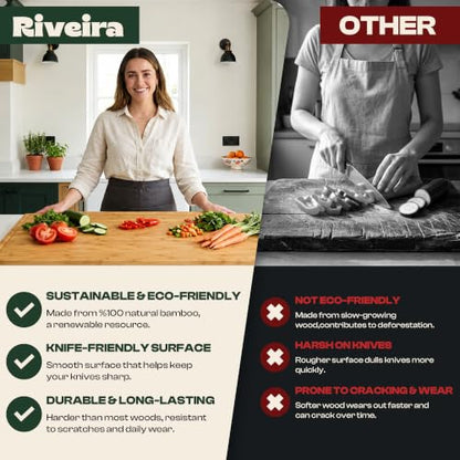 Riveira Extra Large Bamboo Cutting Board for Kitchen, 36" x 24", 0.8 Inch Thick – Large Wood Cutting Board with Juice Groove, Reversible Butcher Block Cutting Board for Meat, Bread & Charcuterie - size: 36"L x 24"W