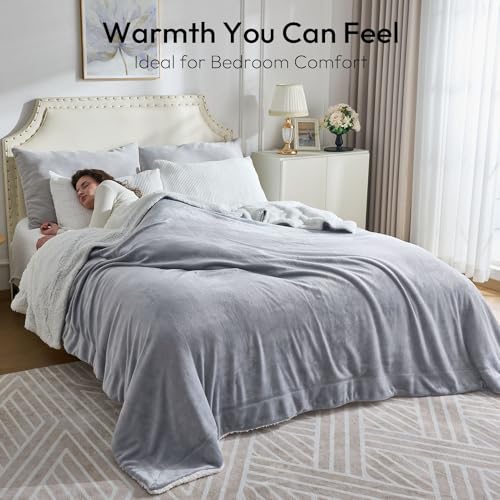 NANPIPER Sherpa Blanket Twin Thick Warm Blankets for Winter Bed Super Soft Fuzzy Flannel Fleece/Wool Like Reversible Velvet Plush Fabric(Light Grey Twin Size 60"x80") - color: Light Grey, size: Twin