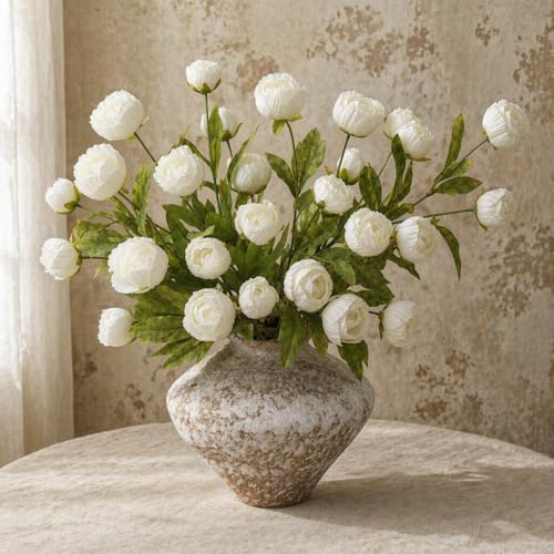 6 Pcs Faux Peonies Artificial Flowers for Vase, 27" White Flowers | Fake Silk Peonies Flowers for Wedding, Vase Filler White Flowers for DIY Bouquets Centerpieces Bridal Shower Office Decor - color: White, size: 6Pcs