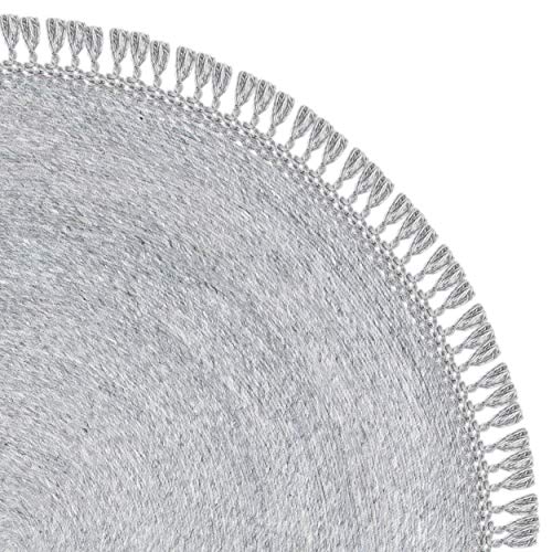 SAFAVIEH Sahara Collection Area Rug - 4' Round, Silver, Handmade Boho Tassel, Ideal for High Traffic Areas in Living Room, Bedroom (SAH490G) - color: Silver, size: 4' (Round)