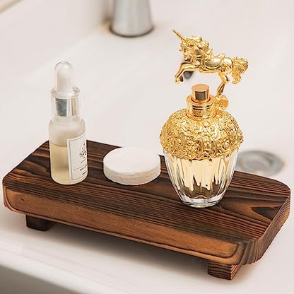 FLYIEE Wood Risers for Decor Display, Bathroom Counter Sink Decor, Dish Soap Tray Wood Tray for Kitchen Counter, Small Wooden Soap Stand, Wood Soap Pedestal, Soap Dispenser Stand Modern Farmhouse