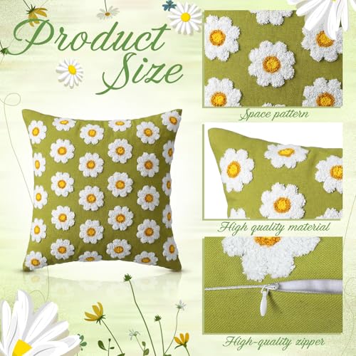 Fourluoo 4 Pcs Daisy Embroidered Throw Pillow Covers 18x18 Daisy Decorative Pillow Cover with Zipper Spring Floral Tufted Cushion Pillowcase for Bed Couch Sofa Living Room - style: Daisy