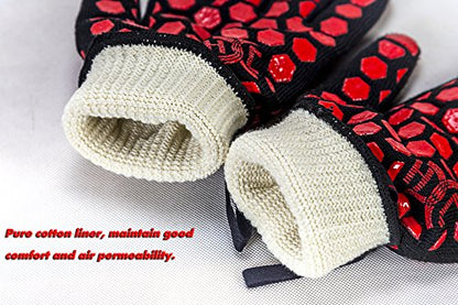 J H Heat Resistant Oven Glove:EN407 Certified 932 °F, 2 Layers Silicone Coating, Oven Mitts for Cooking, Kitchen, Fireplace,Camping, Grilling (Black/Red, Extra Long Cuff) - color: Black/Red, size: Extra Long Cuff