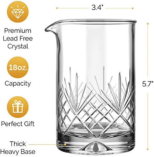 Mofado. Crystal Cocktail Mixing Glass/Premium Cocktail Shaker 18oz(540ml) - Solid and Stable Thick Bottom/Professional Quality Bartender Tool for Stirring Cocktails - Gift for Christmas, Birthday