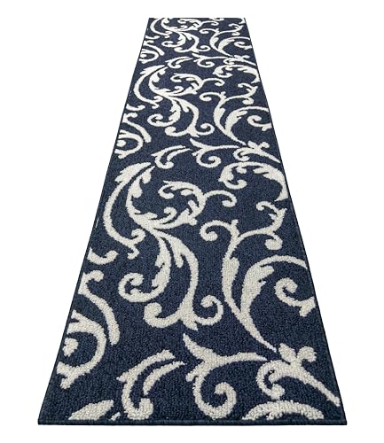 Hallway Runner Rug Non Slip Rubber Backing, 26 inch x 6 ft, Scroll, Blue, Heavy Duty Berber Style Carpet Runner for Entryway, Kitchen, Bathroom, Bedroom, Laundry Room. - color: Scroll Blue, size: 6 Foot Long Runner Rug