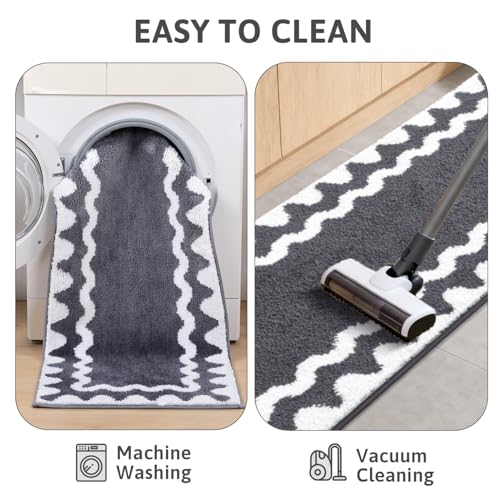 Findosom Bathroom Rugs Sets 5 Piece, Absorbent Soft Non-Slip Bath Rug Set | Washable Microfiber Shaggy Bath Mat Set with Bathroom Runner Rug, U-Shaped Toilet Rugs, Shower Rug&Toilet Lid Cover,Dark Gray - color: Dark Gray & White, size: 18"x26"+20"x32"+20"