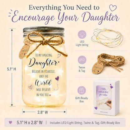 Solmay Daughter Gifts from Mom or Dad, Mason Jar Light | Inspirational keepsake for adult daughters, birthdays & college graduation; a sentimental encouragement present for women - color: Daughter