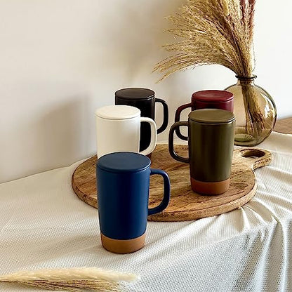 Mora Ceramics Large Tea Mug with Loose Leaf Infuser and Ceramic Lid, 18 oz, Portable, Microwave and Dishwasher Safe, Tall Coffee Cup - Rustic Matte Ceramic Glaze, Modern Herbal Tea Strainer, Deep Blue - color: Deep Blue