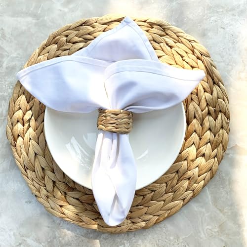 Set 12 Woven Water Hyacinth Napkin Rings | Rustic Boho Wicker Napkin Holders | Natural Farmhouse Rattan Napkin Ring for Christmas, Thanksgiving Dining Table, Wedding Party - size: Set of 12