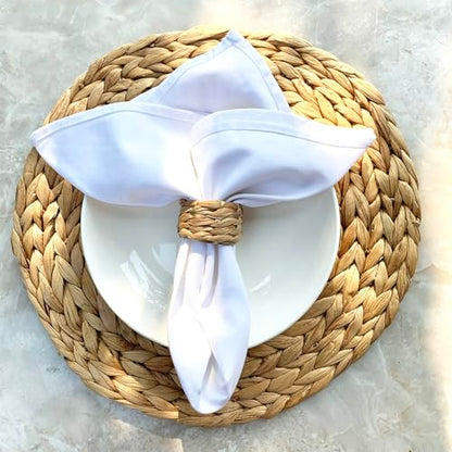 Set 6 Woven Water Hyacinth Napkin Rings | Rustic Boho Wicker Napkin Holders | Natural Farmhouse Rattan Napkin Ring for Christmas, Thanksgiving Dining Table, Wedding Party - size: Set of 6