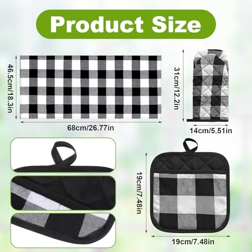 10 Pcs Buffalo Check Dish Towels Pot Holders Oven Mitts Set, Polyester Cotton Plaid Kitchen Napkins & Non-Slip Heat Resistant Oven Gloves & Placemats for Cooking Baking Grilling Farmhouse Decor (Black