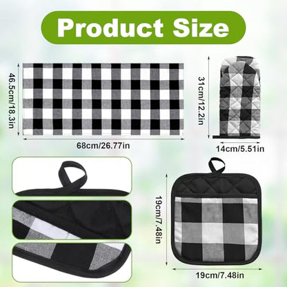 10 Pcs Buffalo Check Dish Towels Pot Holders Oven Mitts Set, Polyester Cotton Plaid Kitchen Napkins & Non-Slip Heat Resistant Oven Gloves & Placemats for Cooking Baking Grilling Farmhouse Decor (Black