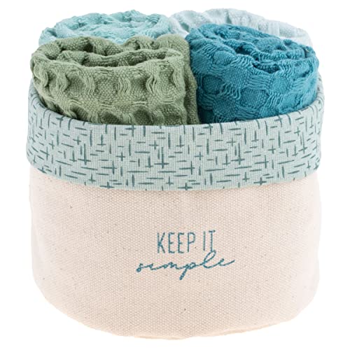 Karma Waffle Weave Dishcloth Set/Holder Simple - color: Blue Simple