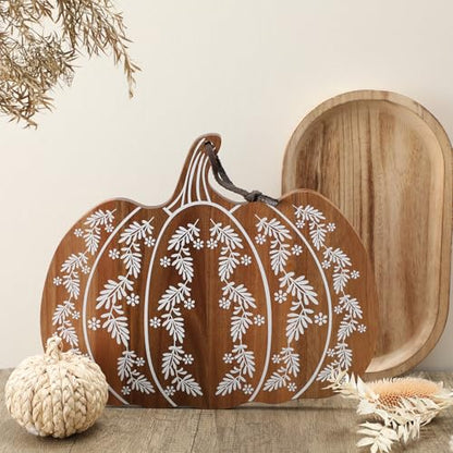 Pumpkin Shaped Cutting Board Acacia Wood Serving Board Wooden Serving Platter Tray Cheese Fruit Bread Christmas Holiday Xmas Kitchen Decoration - style: Pumpkin Shaped