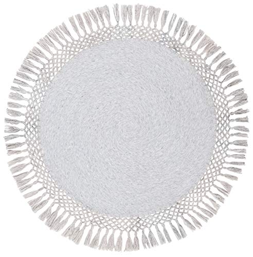 SAFAVIEH Sahara Collection Area Rug - 4' Round, Grey, Handmade Boho Tassel, Ideal for High Traffic Areas in Living Room, Bedroom (SAH490F) - color: Grey, size: 4' (Round)