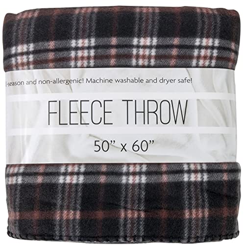 Trail maker 50x60 Throw Blankets, Plaid Fleece Throw Blankets for Bedroom, Couch, Livingroom, Chair, Pets, Outdoors - color: Brown