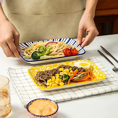 KitchenTour Rectangular Serving Platter, 8 inch Ceramic Dinner Plates Serving Trays Set of 6 for Salad, Appetizers, Sushi, Fruit, Microwave and Dishwasher Safe