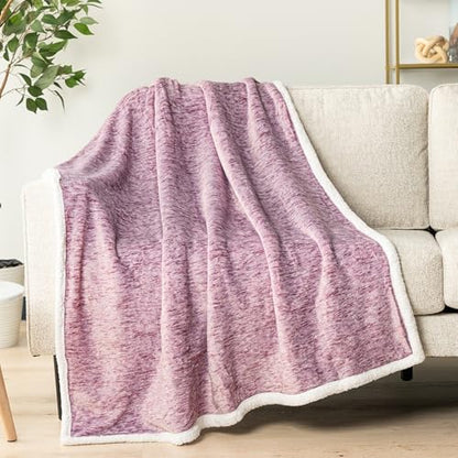 Premium Sherpa Melange Throw Blanket for Couch, Sofa by Pavilia | Soft, Fluffy, Plush, Warm, Cozy | Fuzzy Lightweight Microfiber, Purple Wine Luxury Modern Reversible TV Blanket | 50 x 60 Inches - color: Melange Wine, size: 50 x 60 Inches