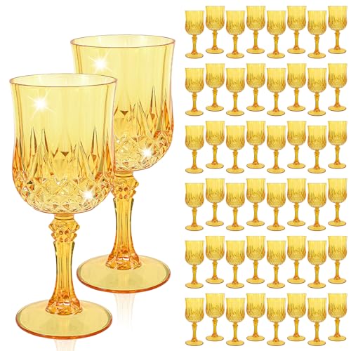 48 Pcs Gold Plastic Wine Glasses,Plastic Goblets for Parties | Vintage Wine Glasses Bulk, Reusable, Drinkware Cups, Wedding, Party, Reception, Event Supplies,Table Decoration - color: Gold