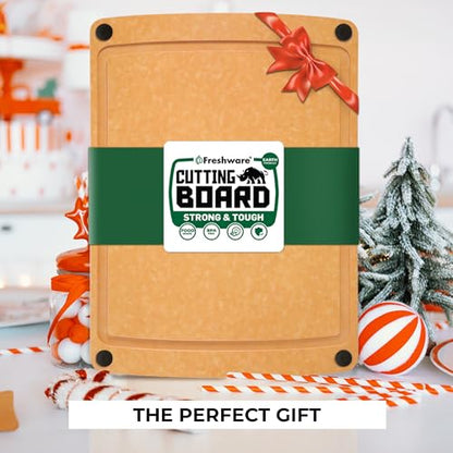 Freshware Wood Cutting Board for Kitchen, Juice Groove, Non-Slip Silicone Feet, Dishwasher Safe, Large, 15" x 11.25", Natural - color: 15" x 11.25" [Groove] [Natural Slate], size: 15"L x 11.3"W