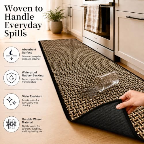eqivei Kitchen Runner Rug, 24" x 59", Non Slip Washable Kitchen Floor Mat | Absorbent Woven Runner Rug with Cushioned Rubber Backing for Islands, Hallways, Bathrooms and Laundry Rooms. Machine Washable - color: Black Gold