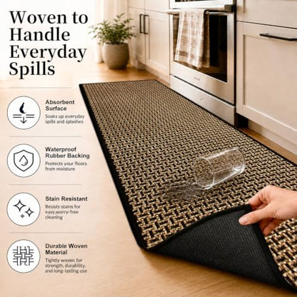 eqivei Kitchen Runner Rug, 24" x 59", Non Slip Washable Kitchen Floor Mat | Absorbent Woven Runner Rug with Cushioned Rubber Backing for Islands, Hallways, Bathrooms and Laundry Rooms. Machine Washable - color: Black Gold