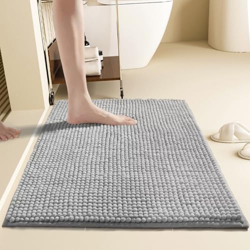 Chenille Bathroom Rugs Soft Plush Bath Mat Non-Slip Absorbent Bath Carpet Mats Quick Dry Machine Washable for Toilet Bathtubs Shower - color: Grey, size: 50*80cm