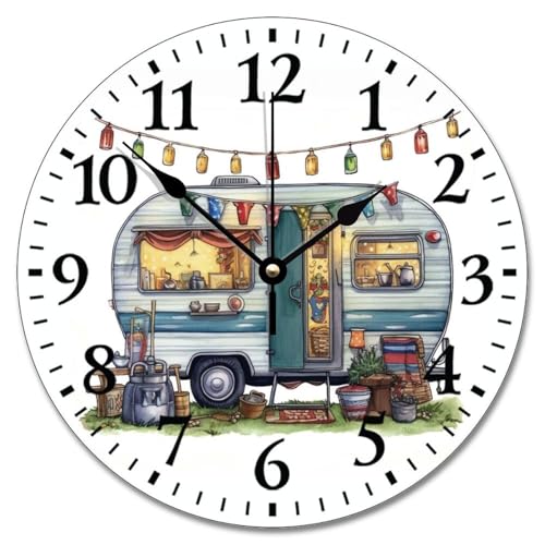 Fifth Wheel Camper Travel Large Wall Clocks Battery Operated 10 Inch Colorful Clock Silent Easy to Read Vintage Home Decor for Kitchen Bedroom Living Room Classroom - color: Style-8, size: 10x10 in