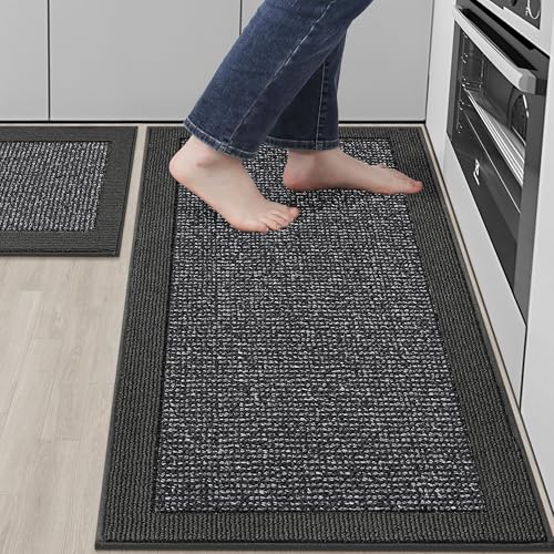 BEQHAUSE Kitchen Rugs Set of 2, Non Slip Washable, 20"x32"+20"x48" Charcoal | Kitchen Mats for Floor, Extra Absorbent and Stain Resistant Kitchen Runner Rugs for Laundry, Entryway, Hallway & Sink - color: Charcoal, size: 20"x32"+20"x48" (Rectangular)