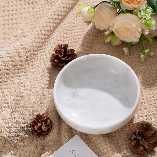 6.7" Decorative Bowl - Natural Marble Key Bowl & Centerpiece (White & Grey) - color: White&Grey