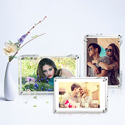 AMEITECH Acrylic Photo Frames,3.5x5'' Double Sided Magnetic Picture Frame, Desktop Frameless Postcard Display | Double Sided Floating Magnetic Frames, Free Standing Desktop Display for Postcards, Pictures and Artworks - size: 3.5 x 5 inch