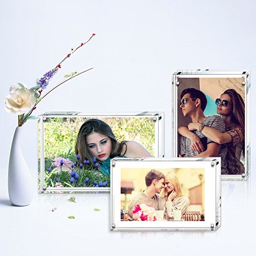 AMEITECH Acrylic Photo Frames 6x8'', Magnetic Acrylic Block Picture Frame,Desktop Frameless Photograph Display | Double Sided Floating Magnetic Frames, 20mm Thick, Free Standing Desktop Display for Postcards, Pictures and Artworks - size: 6 x 8 inch
