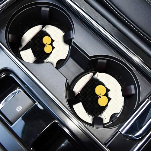 WOCOCN Cute Cup Holder Coasters for Your Car with Fingertip Grip, Black Cat | Auto Accessories for Women & Men,Pack of 2 - color: Black Cat
