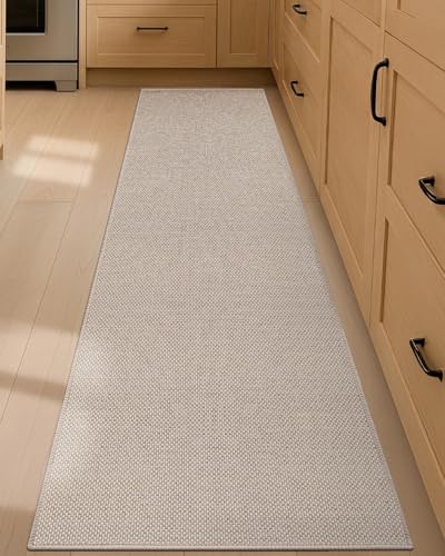 Color&Geometry Thin Kitchen Rug 17x79 Non Slip Rubber Backing,Greige | 0.15in Kitchen Mat Fit Under Door, Absorbent, Washble Mat For Small Kitchen/Apartment, For Light Cooking/Low Traffic Homes - color: Light Tone-greige, size: 17"X78"