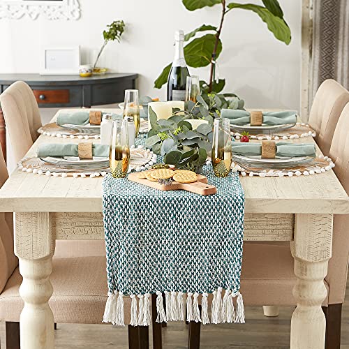 DII Woven Basics Collection 100% Cotton Knit Table Runner, 15x72, Teal - color: Teal, size: 15x72"
