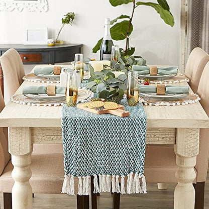 DII Woven Basics Collection 100% Cotton Knit Table Runner, 15x108, Teal - color: Teal, size: 15x108"
