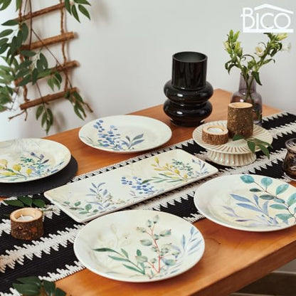 Bico Botanical Valley Salad Plates Set of 4, 8.75 Inch Ceramic Dessert Plates for Salad, Appetizer, Side Dishes, Microwave and Dishwasher Safe, Gift for Housewarming and Thanksgiving - color: Botanical Valley
