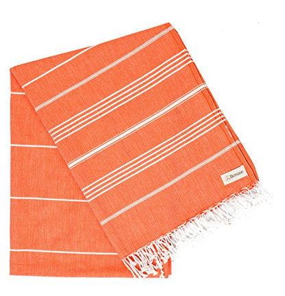 Bersuse Towels Anatolia XL Beach Blanket Throw Blanket Turkish Towel 100% Cotton Extra-Large Quick-Dry Lightweight Premium Peshtemal Towel - 61x82 Inches, Dark Orange - color: Dark Orange