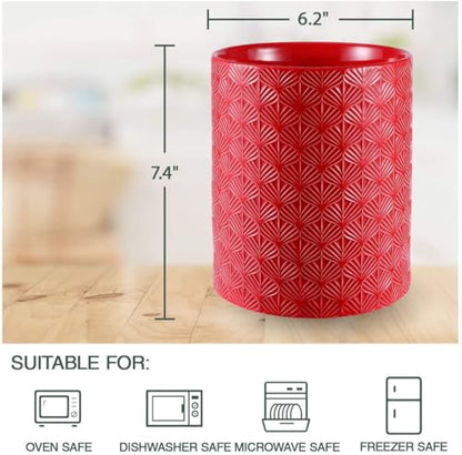 Ceramic Utensils Holder，Extra Large Stable Ceramic Cooking Tool Organizer Set for Kitchen，For Countertop ,Red - color: Red