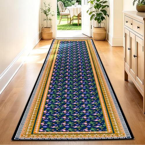 Washable Corridor Runner Rug, Non-Slip Hallway Rug with Upgrade Rubber Backing, Stain Resistant Faux Wool Distressed Carpet for Bedroom Kitchen Laundry Corridor Balcony (Flamingo, 94.5" x 23.6") - color: Flamingo‌, size: 1'11" x 7'11" (Runner)