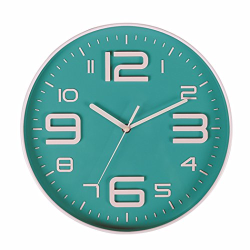 Zaoniy Non-Ticking Silent Quartz Wall Clock with Big 3D Number Modern Design Quiet Sweep Movement Indoor Decorative for Living Room Kitchen Wall Clocks Battery Operated 10-Inch (Bluegreen) - color: Bluegreen