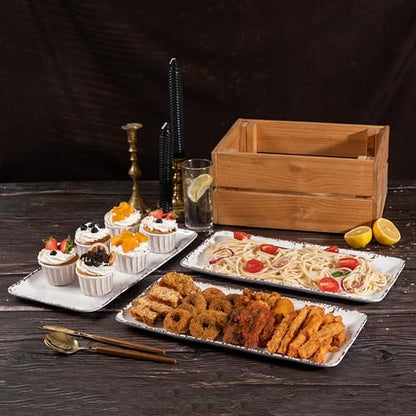 4-Pack 14" x 7" White Serving platter Set, Reusable Farmhouse Melamine Serving Platters for Cookie, Appetizer, Charcuterie, Snack, Party Food Display - Stackable Kitchen CounterTop Tray. - color: Farmhouse Rect Platter