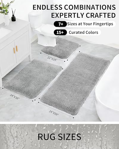 Toilet Rugs U-Shaped Mat 24x22, Contour Bathroom Mat - Ultra Soft & Absorbent Microfiber, Quick-Dry, Machine Washable with High Density Foam Latex Non Slip Backing, Grey - color: Grey, size: 24" X 22"(Toilet Rug)