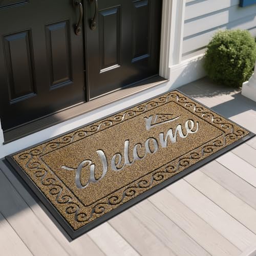 Yimobra Welcome Mat, Heavy Duty Sturdy Door Mats for Home Entrance Outdoor Indoor, Front Doormat for Outside Patio Floor Entry Porch Garage Office, Waterproof, Low Profile, 47 x 24, Beige Brown - color: Brown, size: 47x24 Inch
