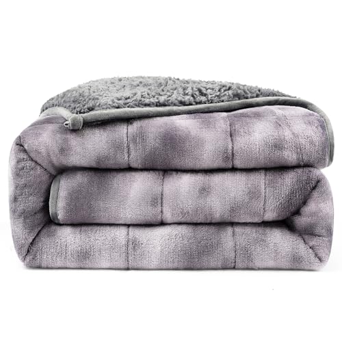 Ultra-Soft Weighted Blanket for Adults(15 lbs, 60” x 80” Queen Size) | Plaid Sherpa Fleece Reversible Heavy Blanket with Glass Beads, Perfect for 140-190 lbs, Machine Washable, Tie-dye Grey - color: Plaid Tie-dye Grey, size: 60" x 80" 15lbs