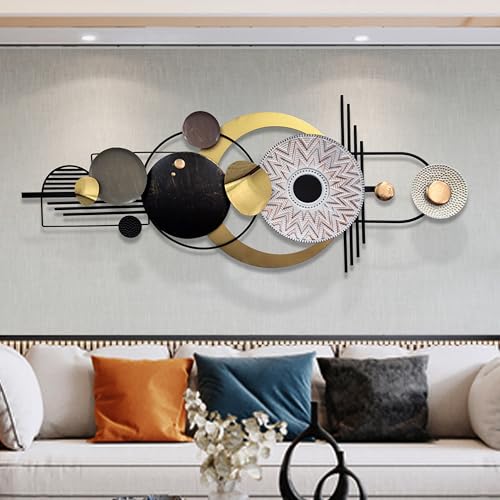 Large Modern Metal Wall Art for Living Room,Geometric Decor 59x24 in | 3D Textured Metal Sculptures Easy to Install Horizontal or Vertical Wall Decor for Bedroom Office Dining Room Entryway - style: wall sculpture 1