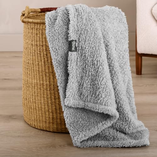 Bare Home Faux Shearling Blanket (Full/Queen, Solid Light Grey) | Blanket for Bed, Sofa, Couch, Camping, Travel, and Gifts, Warm & Lightweight, Fluffy & Soft - color: 04 - Solid Light Grey, size: Full/Queen