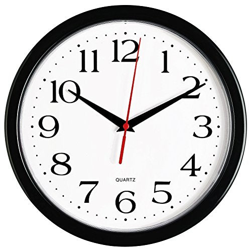 Bernhard Products Black Wall Clocks, 2 Pack Silent Non Ticking 10 Inch Quality Quartz Battery Operated Round Easy to Read Home/Office/School Clock - color: Black, size: 10 Inch - 2 Clocks