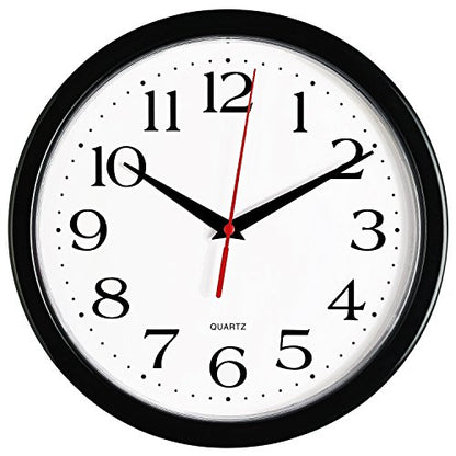 Bernhard Products Black Wall Clocks, 2 Pack Silent Non Ticking 10 Inch Quality Quartz Battery Operated Round Easy to Read Home/Office/School Clock - color: Black, size: 10 Inch - 2 Clocks