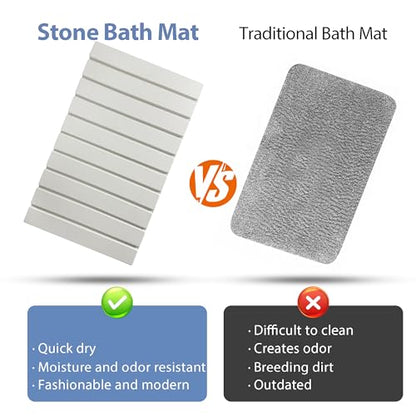 Foldable Stone Bath Mat Quick Drying Diatomaceous Earth Rubber Backing | 23.6 x 15.4 inch, Non-Slip Shower Mat, Super Absorbent, Easy to Clean, Bathroom Mat, Kitchen Rug, Water Absorbent Mat - color: White